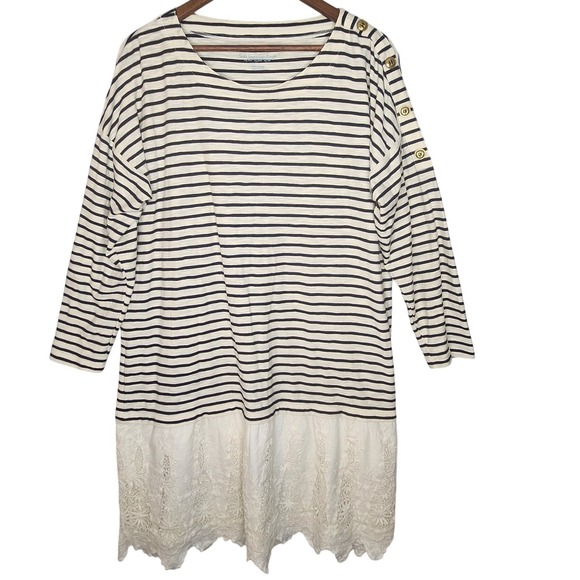Soft Surroundings Dresses & Skirts - Soft Surroundings Drop Waist Dress Petite X Large Black/ Cream Striped Eyelet